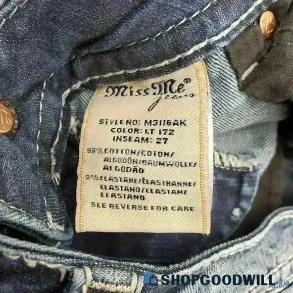 Miss Me Blue Cotton Blend Ankle Jeans Women's Size 27x35 - Picture 3 of 5